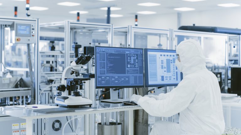 Scientist working in a biotechnology and medical devices laboratory